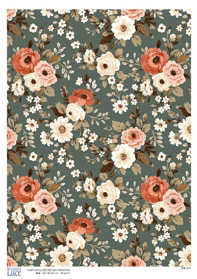 La raffinata carta decoupage Bollorè "FIORELLINI BASE VERDE GRIGIO 1"